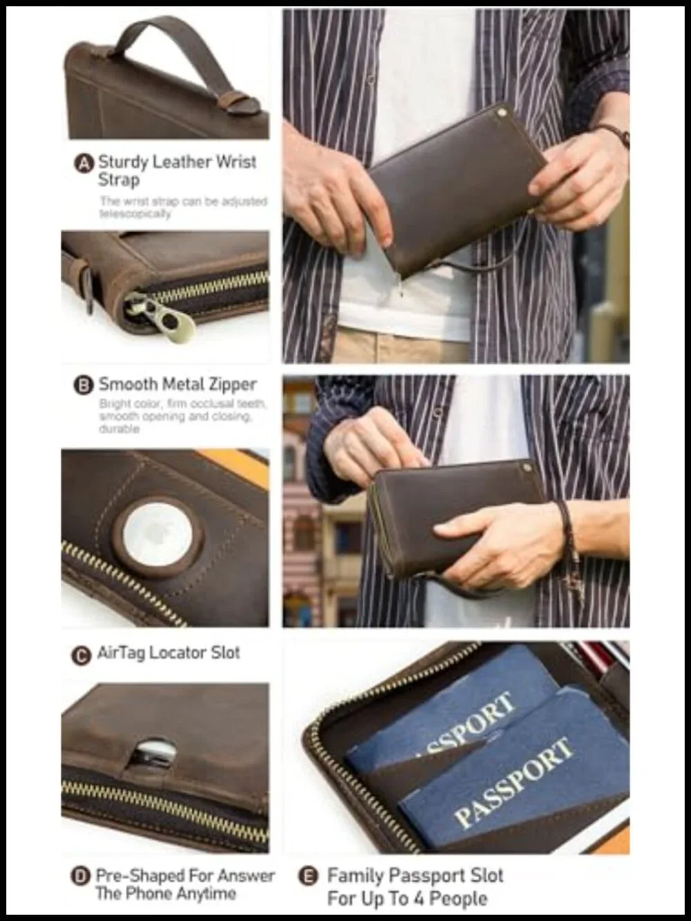 Top Grain Leather Passport Wallet RFID Blocking for Men Women Travel